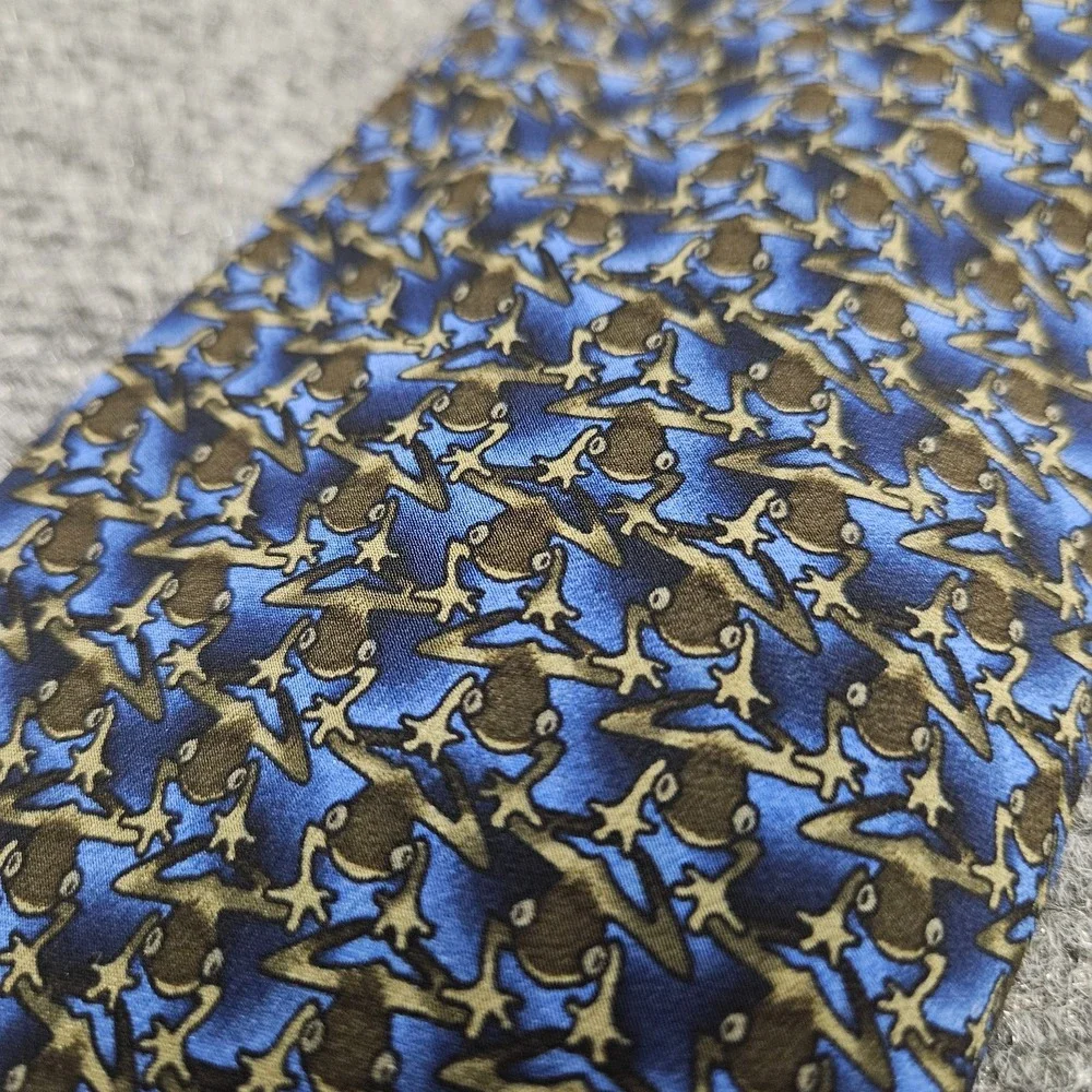 Vintage Blue‎ Eyed Tree Frog Silk Tie Blue Animal Print Nature Conservancy 90s